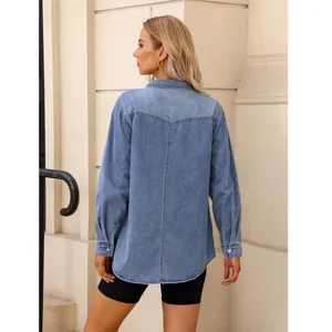 Women casual long sleeve denim shirt jacket, stylish spring autumn daily wear outdoor top