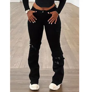 Jeans a Zampa Neri Taglie Forti da Donna Pantaloni in Denim Elastico a Vita Alta Casual Moda Urbana Pantaloni Lunghi