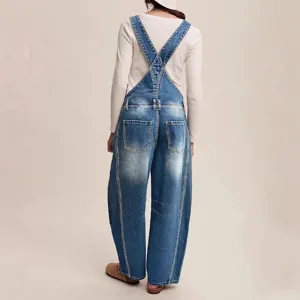 Women loose denim overalls casual straight leg bib pants stylish retro streetwear denim pants