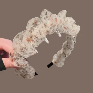 Floral mesh headband with teeth fluffy high crown hair hoop stylish daily hair accessory
