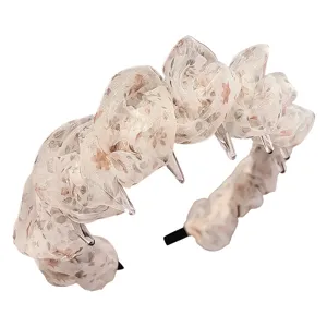 Floral mesh headband for women, fluffy layered hair hoop with teeth for daily styling.