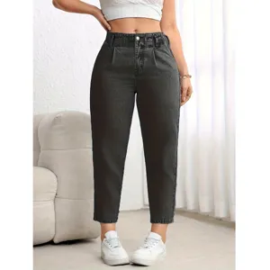 Women's Casual High Waist Washed Black Denim Jeans Tapered Cropped Pants Comfortable Stretch Daily Wear Fashion Bottoms