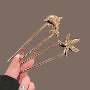 Golden dolphin starfish U-shaped hair stick cute bun maker hair fork hairpin hair accessories
