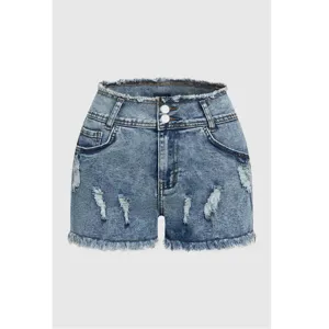 Hochwaist Destroyed Jeansshorts für Damen Streetwear Fransen Blau Sommer lässig Hose