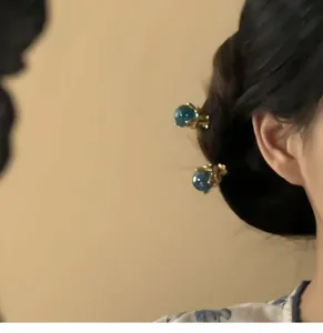 Chinese style blue crystal ball hair hairpin elegant hanfu hair accessories for women