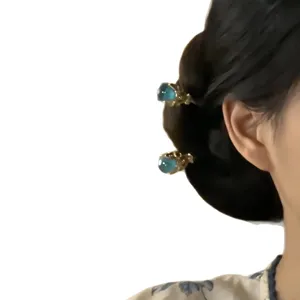 Elegant Chinese style blue crystal hair hairpin for Hanfu and traditional hair styling.