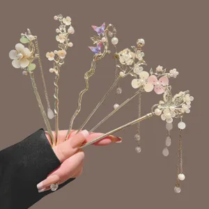 Neuer Chinesischer Stil Legierung Blume Haarstab Mit Künstliche Perle Quaste Retro Traditionell Hanfu Cheongsam Haarnadel Für Damen Schmuck