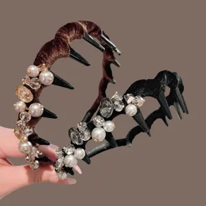 Crystal pearl velvet spiked headband women luxury fashion hair hoop elegant hair accessories