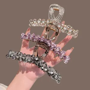 Grande Pince à Cheveux Claw en Alliage avec Strass pour Cheveux Épais Élégante Pince Crabe en Cristal Style Coréen Géométrique Coiffure pour Femmes Banquet Fête