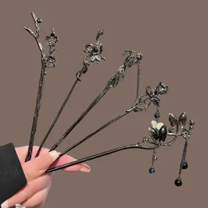 Set di bastoncini per capelli in metallo stile cinese antico fenice farfalla copricapo