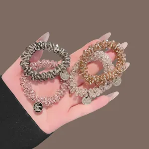 Élastiques à Cheveux Élégants en Strass Minimaliste en Alliage de Cristal Perles Scrunchies Avec Pendentif en Métal Haute Élasticité Support de Queue de Cheval pour Femmes Quotidien Décontracté Accessoires de Coiffure