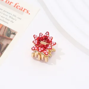 Christmas style red flower hair claw clip small alloy shark clip for half updo styling main