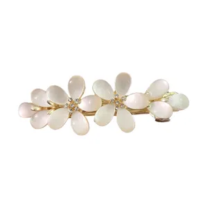 Eleganter Legierung Strass Weizenähre Blume Haarreif Großer Gold Federclip Künstliche Perle Opal Haarschmuck Für Damen Bankett
