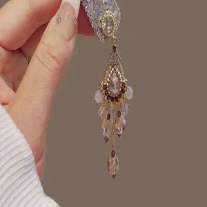 Nuovo fermaglio per capelli con nappa di cristallo stile cinese frangia laterale chic