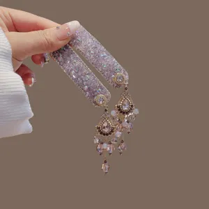 Fermaglio per Capelli con Nappe di Strass in Lega di Lusso Stile Neo-Cinese Elegante Clip BB Laterale in Cristallo Gioielli per Capelli Donna