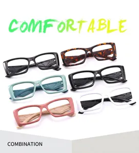 Gafas de lectura cuadradas elegantes para hombres y mujeres con patillas bicolor, detalle.