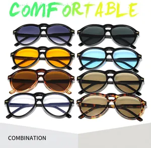 Double bridge aviator sunglasses, vintage retro sun protection eyewear with various lens colors.