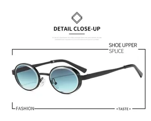 Unisex retro metal small frame oval sunglasses with gradient blue lenses for fashion street style.