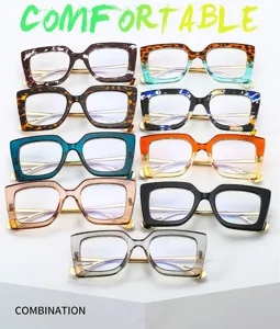 Stylish large square optical glasses with metal temples, trendy multi-color frames for daily wear.