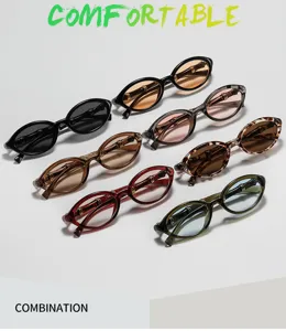 Occhiali da sole ovali retrò con design unico delle stanghette in bambù per uomo e donna.