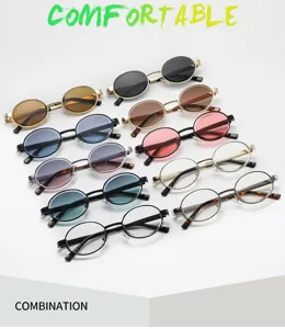 Metal small frame oval sunglasses for men and women, versatile fashion eyewear M5276.