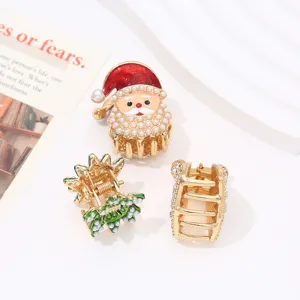 Christmas mini hair claw clips set featuring cute Santa Claus and tree designs for women.