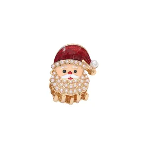 Christmas Santa Claus hair claw clip with pearls and red glitter design for festive styling.