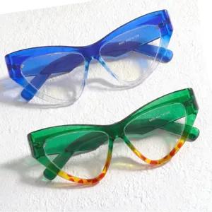 Detailed shot of trendy gradient cat-eye reading glasses for women, stylish and clear.