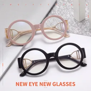 Gafas de lectura redondas y elegantes con patillas metalicas huecas para uso diario.