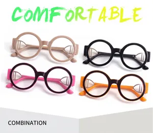 Gafas elegantes de montura redonda con diseno de patillas triangulares huecas, varios colores.