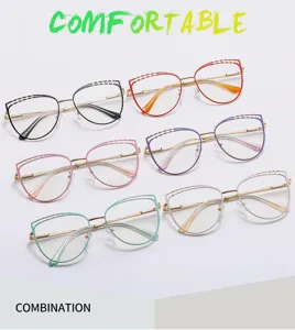 Metal cat eye reading glasses for women, trendy multicolor optical frames with good fit.