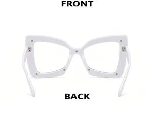 Oversized cat eye reading glasses frame with stylish chunky design and chic rivets.