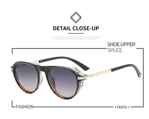 Detailed close-up view of retro sunglasses featuring metal temples and stylish frame design.