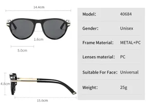 Retro cat-eye sunglasses with metal temples, unisex vintage sun glasses model 40684.