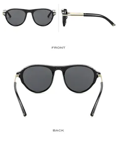 Vintage cat eye sunglasses featuring metal temples and dark lenses, multi-angle detail view.