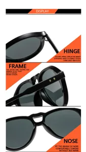 Detailed view of fashionable double-bridge pilot sunglasses featuring black frame and metal accents.