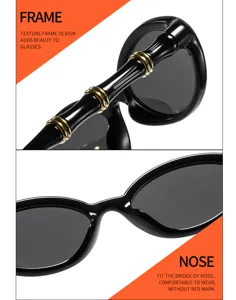 Occhiali da sole ovali alla moda con stanghette in bambù e dettagli dorati rétro.