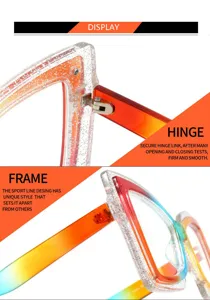 Large frame cat-eye reading glasses with colorful gradient design and durable metal hinges.