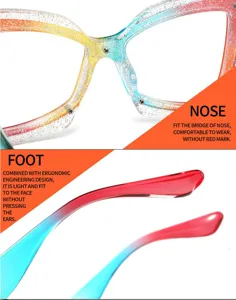 Gradient glitter cat-eye reading glasses detail view with ergonomic comfortable fit design