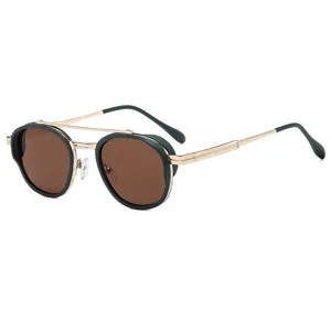 Occhiali da Sole Ovali Vintage in Metallo PC con Doppio Ponte per Donna Uomo Protezioni Laterali Punk UV400 Occhiali da Sole Moda