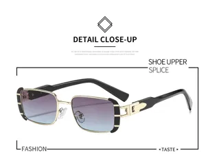 Fashion metal square sunglasses for women, trendy gradient lenses with chic black temples.