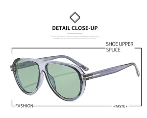 Gafas de sol aviador hombre mujer montura gris lentes verdes bisagra metal t chics
