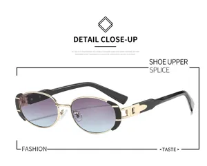 Trendy vintage oval metal sunglasses for women, fashion gradient lenses street style shades.