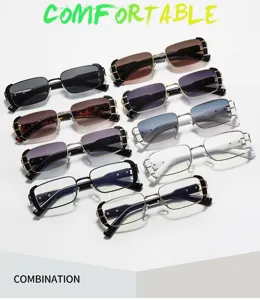 Vintage square metal frame sunglasses and clear glasses set, trendy fashion eyewear.