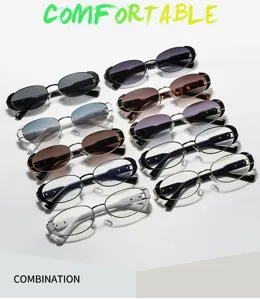Trendy vintage metal oval sunglasses and clear glasses set, stylish streetwear eyewear 3902