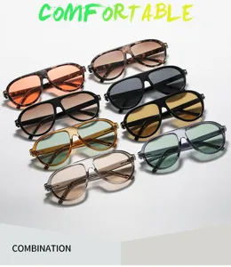 Vista detallada de la colección de gafas de sol aviador de tendencia con marcos elegantes.