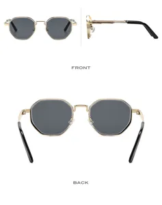 Vintage Metall kleine Fassung Sonnenbrille fuer Damen und Herren, stilvolle Polygon Brille.