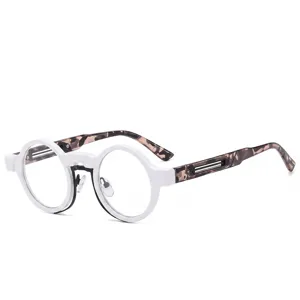 Retro Ronde Heldere Bril Vintage Steampunk Metaal Kunststof Hybride Frame Bril Trendy Hip Hop Bril Voor Heren Dames