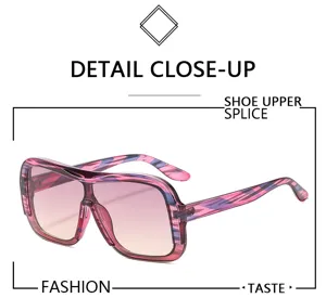 Detail view of fashionable narrow edge one-piece gradient square frame sunglasses for daily wear.