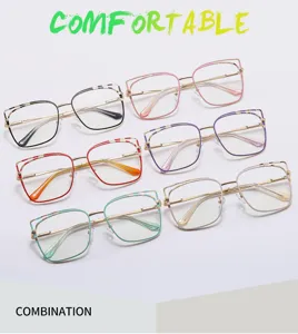 Montures de lunettes en metal cat-eye elegantes avec options multicolores pour femmes.